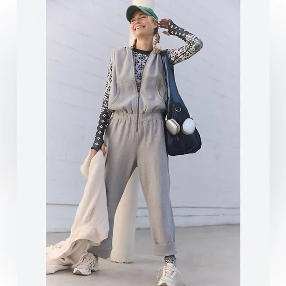NWT Free People Movement SET GO ONESIE ROMPER in gray - Picture 1 of 3